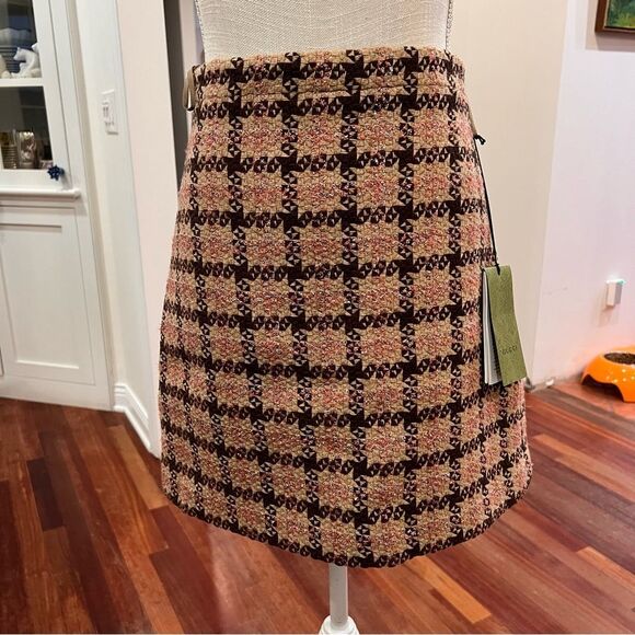 Gucci NWT Plaid A-Line Skirt - Pink and Brown